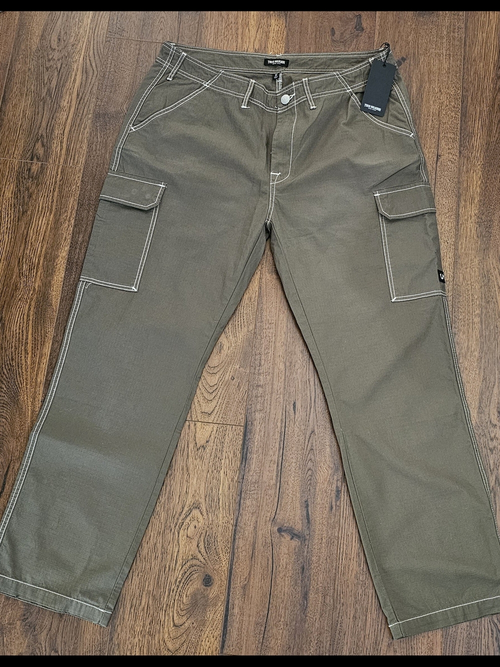 True Religion Ripstop Cargo Pants Kalamata Olive Green Size 38 NWT